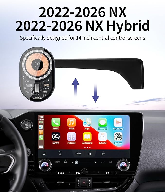 Wireless Charging Car Phone Holder for Lexus NX/NX Hybrid 2022-2026, 14" Screen Fixed Clip, 360° Rotation Car Phone Mount Compatible with MagSafe