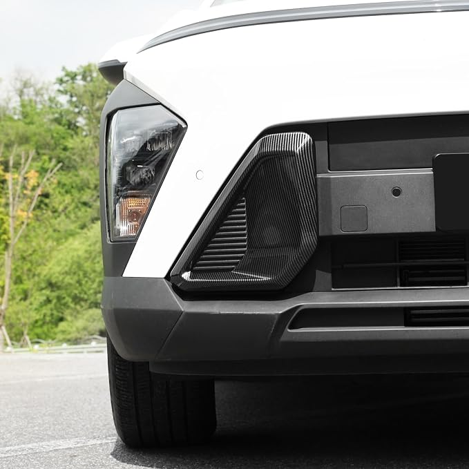ABS Front Bumper Side Air Vent Cover Fog Light Lamp Decor Cover Front Bumper Middle Mesh Cover Compatible with Hyundai Kona 2024 2025 SX2 Accessories (Carbon Fiber Style)