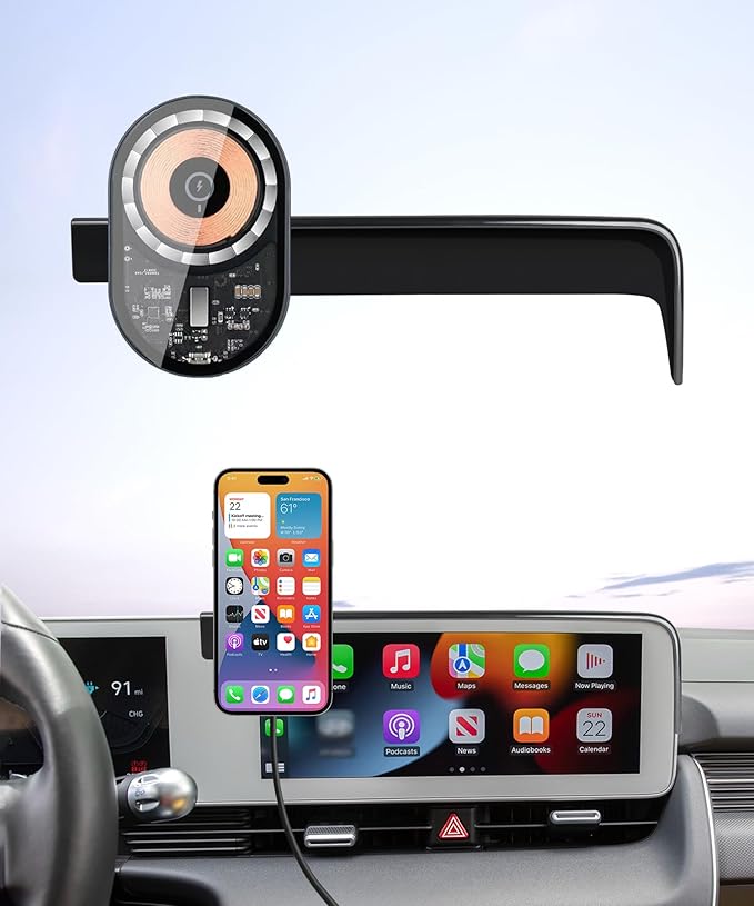 Wireless Charging car Phone Holder for Hyundai Ioniq 5 2022-2025 Accessories 12.3 inch Screen Fixed Clip,360° Rotation car Phone Mount Compatible with MagSafe