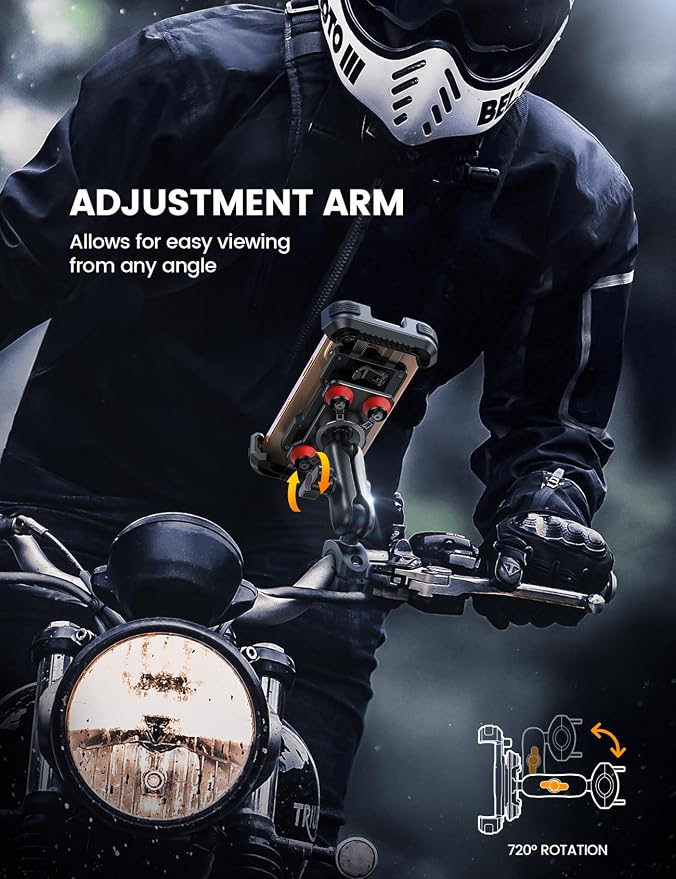 Lamicall Motorcycle Phone Mount Holder - [Dual Vibration Dampener] [Metal Adjustment Arm] Motorcycle Cell Phone Holder, Bike Handlebar Phone Mount, for iPhone 16 15 14 Pro Max, 4.7-6.7" Phones, Red