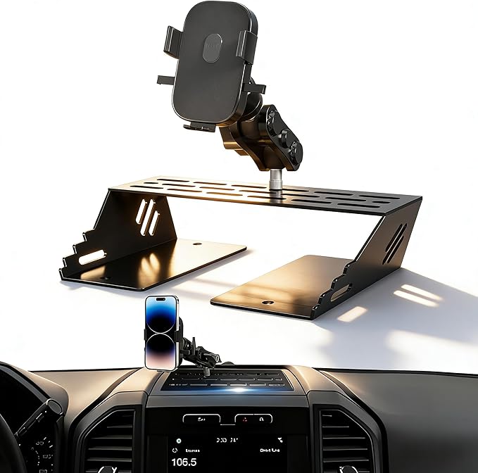 F150 Dash Mount Phone Holder, Full Metal Base No Punching Required, F250 Phone Mount with Storage Function Most Phones, Compatible with Ford F150 2015-2020 and F250/F350 2017-2022 Super Duty Trucks