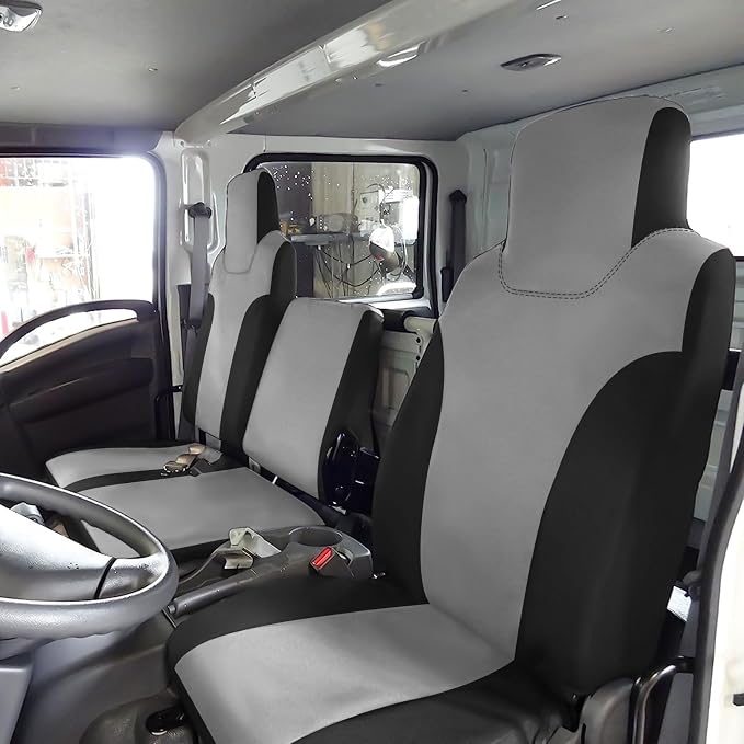 SAPUBK Custom-Fit Front Seat Cover Replace for 2006-2025 Isuzu NPR 40/60 Split Bench, Front Knitted Fabric with Back Soft Foam Lining Airmesh Breathable Seat Cover