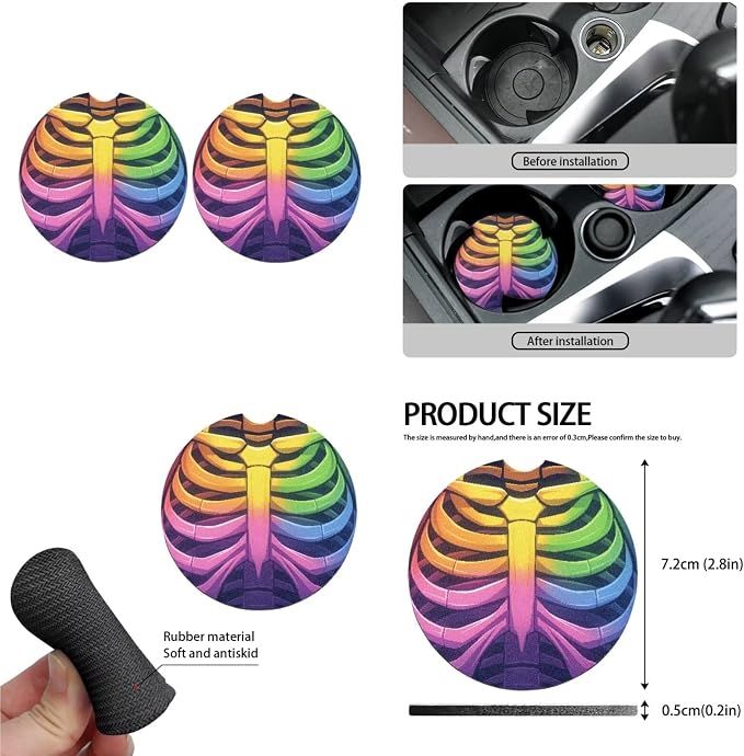 Rainbow Skull Pattern 13 Piece Car Seat Covers for Women Men LGBT Skeleton Print Steering Wheel Cover/Halloween Skulls Cup Coasters Seat Belt Pads Cover,Coasters