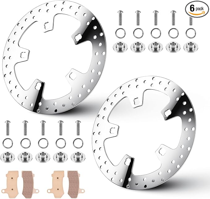 Youxmoto 11.8" Front Brake Rotor for Harley Davidson Touring, for Road King Electra Glide Standard/Classic Tri Glide Ultra Classic Street Glide Road Glide with Bolts Pads Brake 14-22, Polished