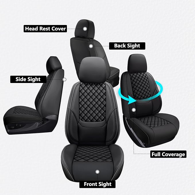Wrangler Seat Covers 2007-2017 Front Pair, Waterproof Leather Interior Sets with Lumbar Support Custom Fit for Jeep Wrangler JK 2/4 Door Unlimited Sahara/Sport/Rubicon X 392 Willys, Black