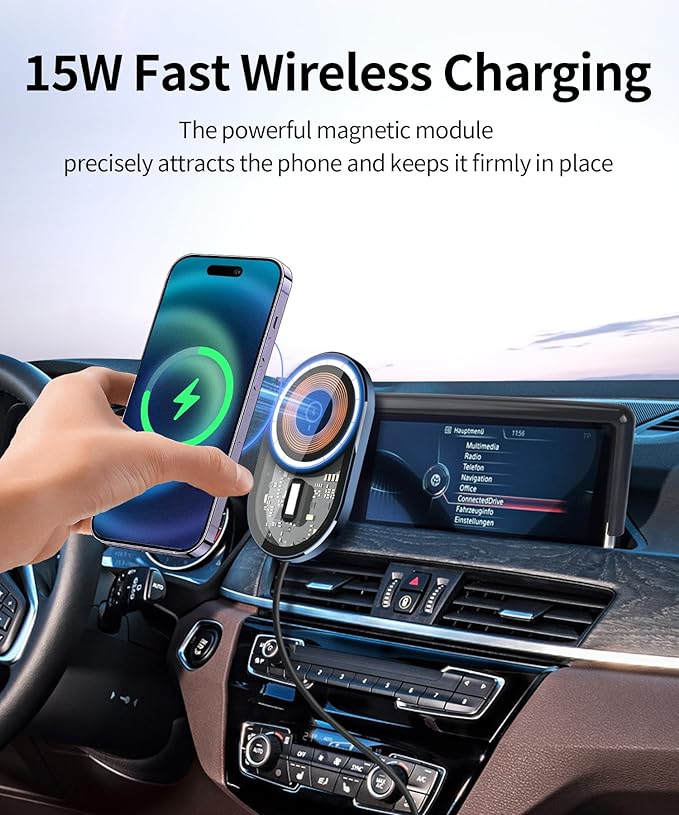 Wireless Charging car Phone Holder for 2016-2022 BMW X1 / 2018-2023 X2 Accessories 8.8-inch Screen Fixed Clip,Non-Obstructing Navigation,MagSafe Compatible, Vibration-Proof, 360° Rotation