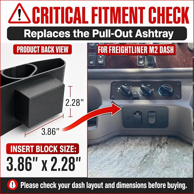 Center Console Organizer Tray for Freightliner M2 106 & S2RV Accessories | RV Dashboard Extension Tray with Dual Cup Holders & Gadget Storage, Easy-Clean Cab Organizer (Fits Factory Ashtray Slot)