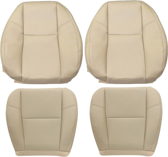 NLQR Front Both Side Bottom & Top Replacement Leather Seat Covers Compatible with Cadillac Escalade Chevy Tahoe Suburban Silverado GMC Yukon Sierra 2009 2010 2011 2012 2013 2014 Cashmere Tan #333 313