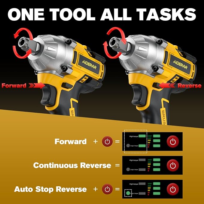 Cordless Impact Wrench for DeWalt Battery, 500Nm (369Ft-Lbs) 1/2" & 1/4" Brushless Impact Gun, 2-Speed High Torque Power Tool for Tire Removal, Rusted Bolts, Car Maintenance(No Battery)