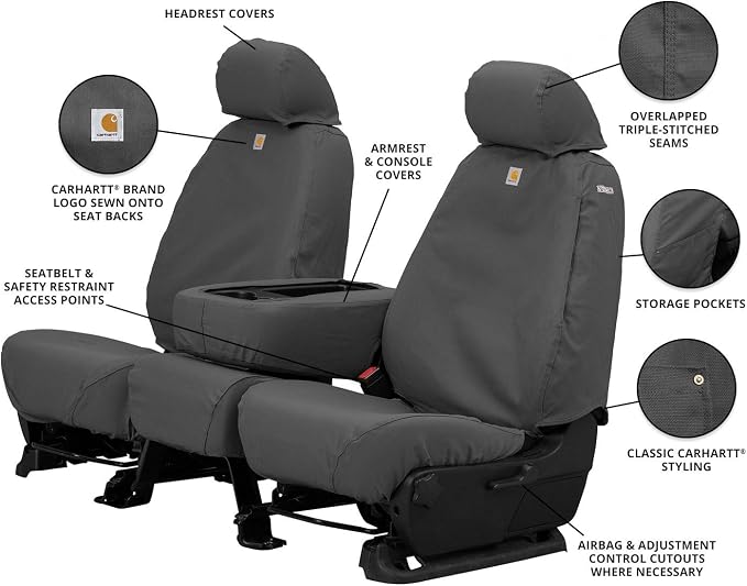 Covercraft Carhartt SeatSaver Custom Seat Covers | Fits 2006-2009 Dodge Ram 2500/3500 | 1st Row Bucket Seats, Duck Weave Gravel