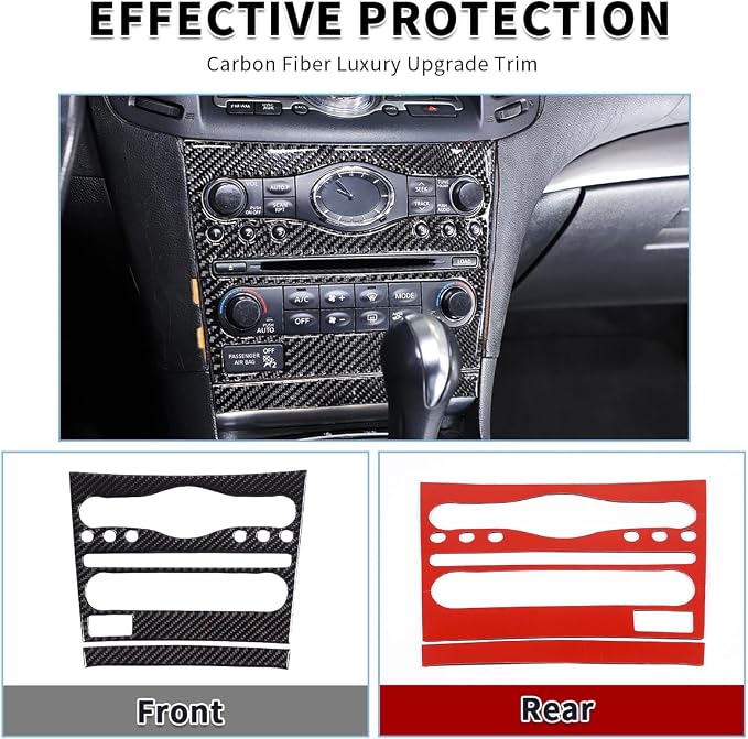 Real Soft Carbon Fiber Car Center Console Multimedia Panel/Air Conditioning Control Panel Decorative Stickers,for Infiniti G Series 2007-2013,3PCS (Black)
