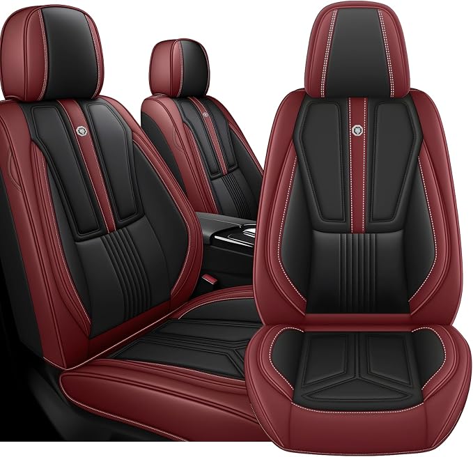 Arazi Fit for 90% of Mercedes-Benz Seat Covers, 360° Full Wrap Original Seat Cover, Waterproof Nappa Leather Seat Covers with Big Space Storage Pocket Seat Protector（2 Seats Standard, Black&Red）