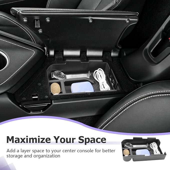 LUWU 2026 2027 Corvette Center Console Organizer for 2026 2027 Chevy Corvette Accessories (2LT/3LT/2LZ/3LZ) Armrest Console Storage Box Insert Tray ABS Material Black Coin Container