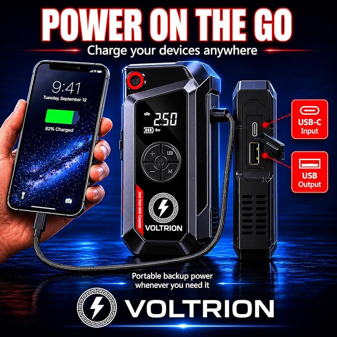Jump Starter with Air Compressor, 1500A Car Battery Booster for 12V Gas and Diesel, Cars to Semi-Trucks, 150 PSI Digital Tire Inflator, 12000mAh Power Bank, LED Light, Portable Jump Box
