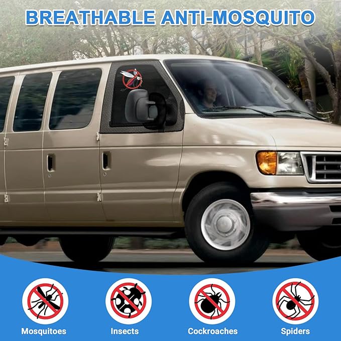 Magnetic Window Screens Customized for 2003-2026 Ford E-Series E-150 E-250 E-350 E450/Econoline/Club Wagon, Front Door Bug Mesh (Pair), Keeps Bugs Out Magnetic Bug Mesh, Easy to Install