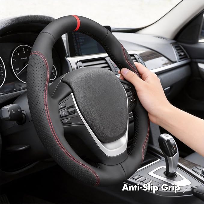 MEWANT Hand Stitch Steering Wheel Cover for BMW 2 Series F22 F23 2014-2020 3 Series F30 F34 2012-2018 4 Series F32 F33 F36 2014-2020 DIY Black GenuineLeather Interior Accessories