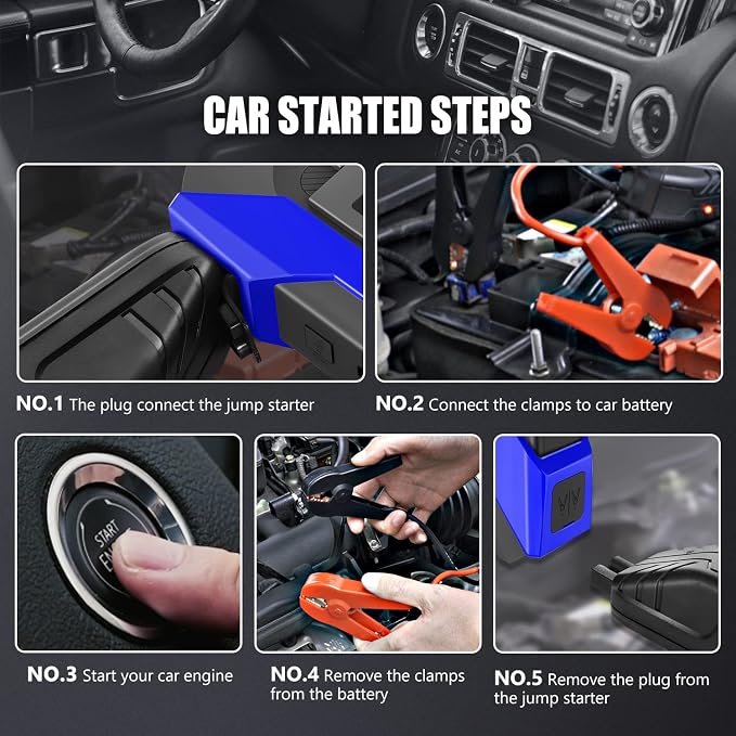 DNA MOTORING 12V 1500A 15000 mAh Portable Car Battery Jump Starter, Battery Pack Chargers, Jump Box， for Up to 7.0L Gas & 5.5L Diesel Engine TOOLS-00216 Blue