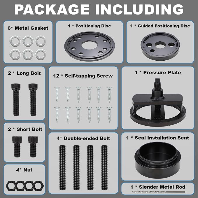 3824498 Front+Rear Crankshaft Seal Remover & Installer with Wear Sleeve Installer Tool Set Fit for Cummins 3.9L 5.9L 6.7L 1989-2016#1338 5046 3824500 3164660 ST-224C 3824078 5395259 2063800090