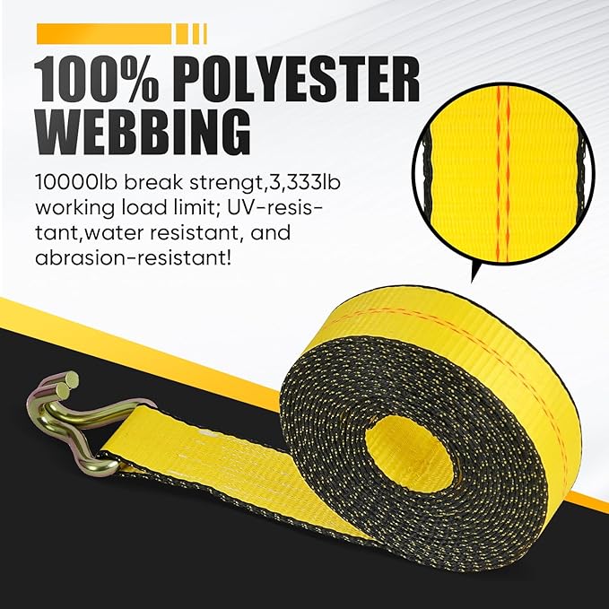 4 Pack 2" x27' Ratchet Strap Tie Down Straps 10000LB Break Strength J Hook Heavy Duty Cargo Ratchet Straps TieDowns 3,333LB Working Load Limit