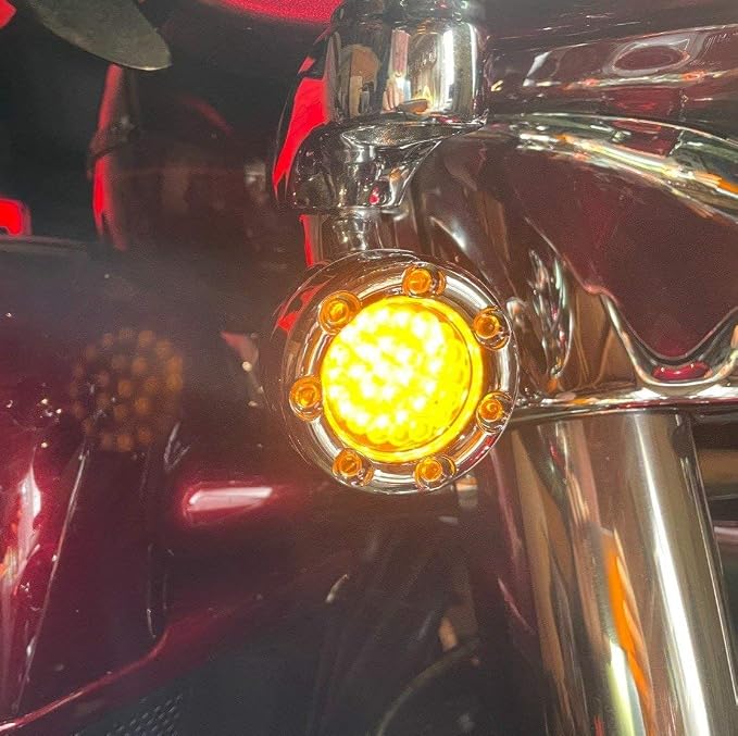 Eagle Lights 2 Inch Bullet Front Infinity Beam LED Turn Signals w/Running Light Ring Covers for Harley Davidson - Chrome / 1157 Base