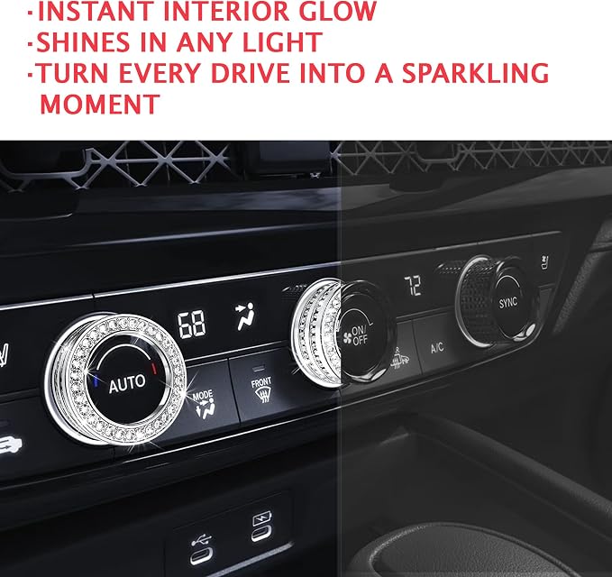 11PCS Crystal Knob Cover Trim Set - Zinc Alloy Rhinestone Interior Bling Accessories, Stylish Control Knob Caps Compatible with 2023-2025 2026 Honda Accord & Accord Hybrid