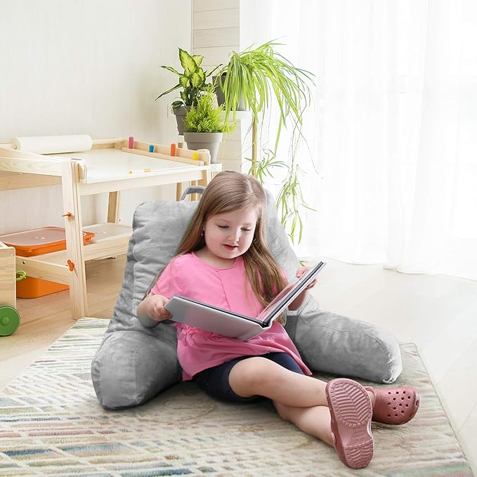 Nestl Reading Pillow with Shredded Memory Foam, Designed for Sitting Up in Bed and Couch, Back and Arms Adjustable Support for Adult & Teens Backrest Pillows for Reading with Washable Cover Light Grey