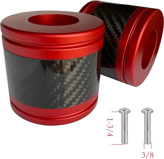 Motorcycle front and rear crash bar decorative wheels, engine crash bar sliders, and saddlebag crash bar decorative covers, CNC machined with embedded carbon fiber accents. (red)