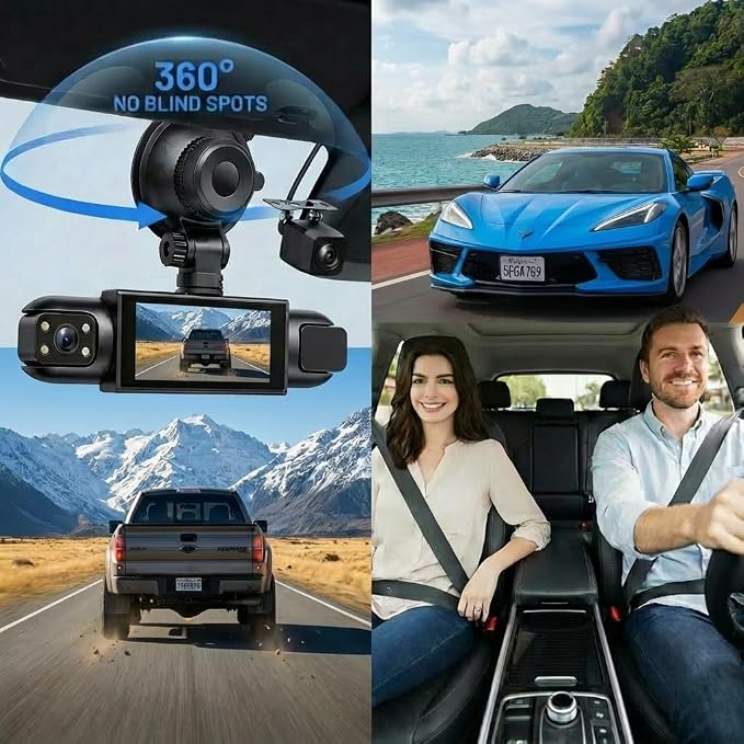 Dash Cam Front and Rear Inside,4 Channel,IR Night Vision for Driver(Grey) | Loop Recording,3.16 Inch IPS Screen,Parking Mode,360° Dash Cam