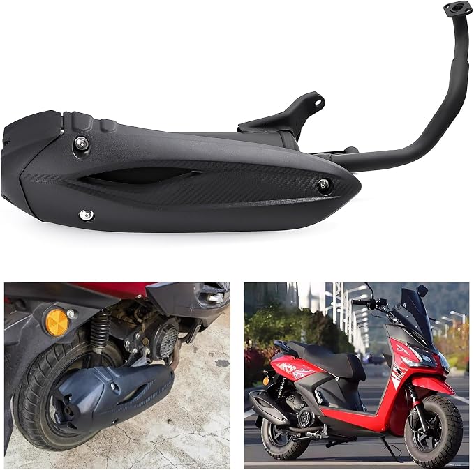 Mokuo Motorcycle Exhaust Assembly in Heavy Iron Material Compatible with Chinese GY6 125cc 150cc 4-Stroke Engine Scooter Moped RSZ 150cc,Xpro Bali 150