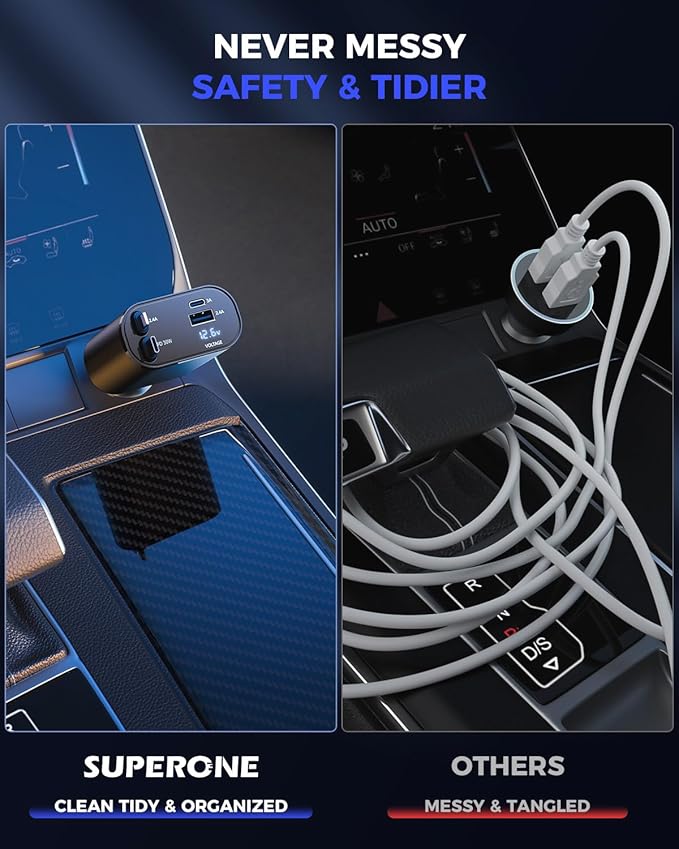 SUPERONE Retractable Car Charger & Retractable Wall Charger Plug