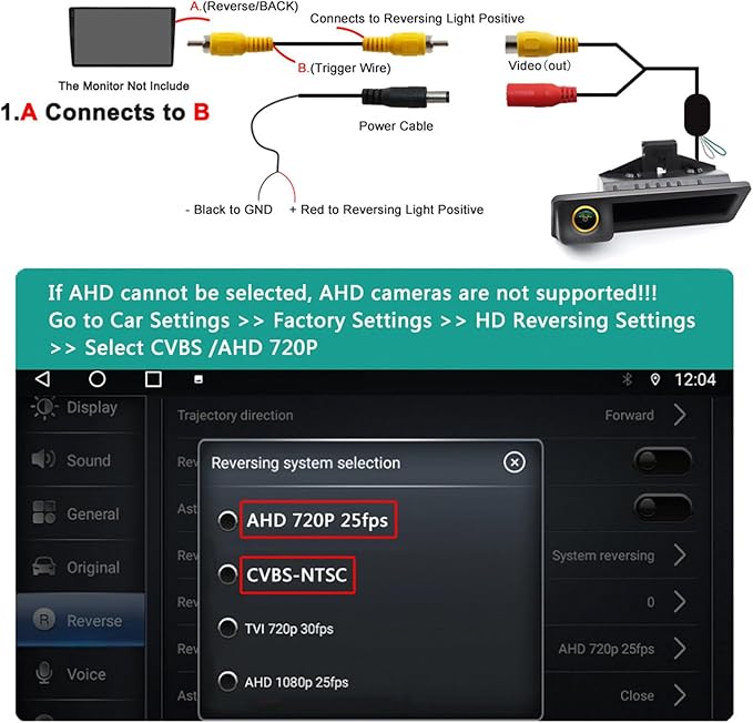 AHD 720P Vehicle Backup Camera for BMW E82 E88 E84 E90 E91 E92 E93 3 5 Series X1 5 6 320i 335i(2007-2012),CCD Reverse Parking Fisheye Lens Waterproof Cam Car Trunk Handle Camera(4.33 inch*1.57 inch)