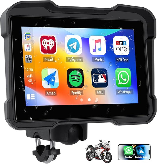 CAMECHO Motorcycle Wireless CarPlay & Android Auto Screen, 5" Waterproof AHD for Moto Motorbike Touchscreen Car Stereo Support Bluetooth, GPS, Siri, USB TF EQ 12V