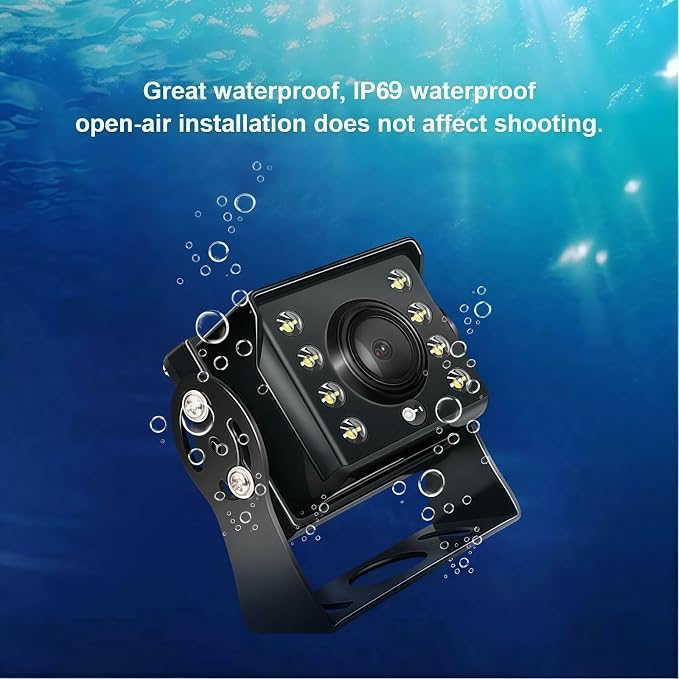 7" Heavy Duty AHD Backup Camera System with Monitor & 1080P IP69K Waterproof Camera, Night Vision, 155° View Angle for Truck/RV/Harvester/Excavator/Semi-Trailer/Heavy Equipment