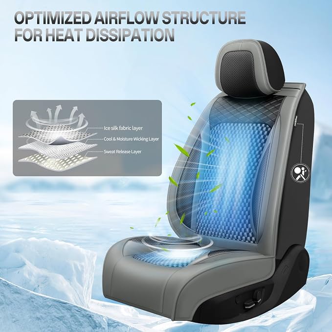 Fit Escape Ice Silk Cooling Car Seat Covers for Ford Escape 2010-2025 2026, Breathable Seat Protector, Anti-Slip & Scratch-Resistant，Sweatproof Auto Cushion Covers（5 Seats, Gray）