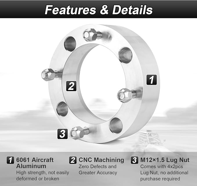 4PCS 2" 4x156 Wheel Spacers Adapters Billet Aluminum Compatible with Polaris RZR Pro XP Ranger Ace RS1 Trail Turbo S 900 1000 XP XC(2013-2026)