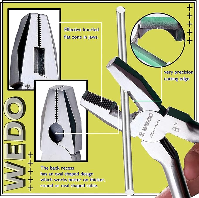 WEDO 6" Stainless Steel Lineman's Pliers,Side Cutting Pliers,Combination Pliers, Side Cutter, Wire Stripper, Crimper, Cut ACSR, Screws, Nails, Hard Wire, Corrosion Resistant
