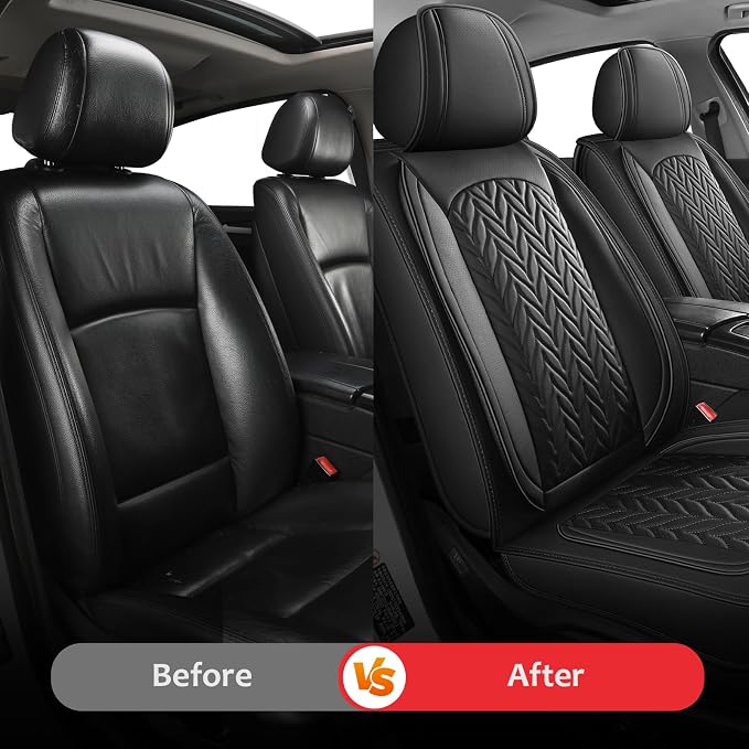 MIROZO F150 Seat Covers Full Set,Waterproof Seat Cover for Trucks Leather Car Seat Cover Fits 2015-2026 Ford F-150 and 2017-2026 F-250 F-350 Crew Cab,Heavy Duty Pickup Seat Protector (Full Set,Black)