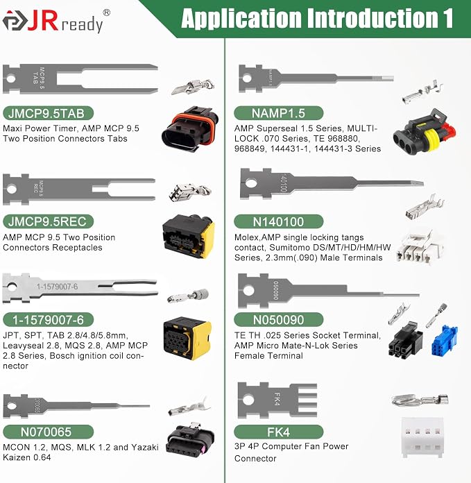 JRready ST5355 Terminal Removal Tool Kit - Universal Vehicle Wire Harness Depinning Tool Pin Removal Tool, for Tyco JPT MCP MCON MQS, Sumitomo, Delphi, Molex Pin Extractor, with 16Pcs Replacement Tips
