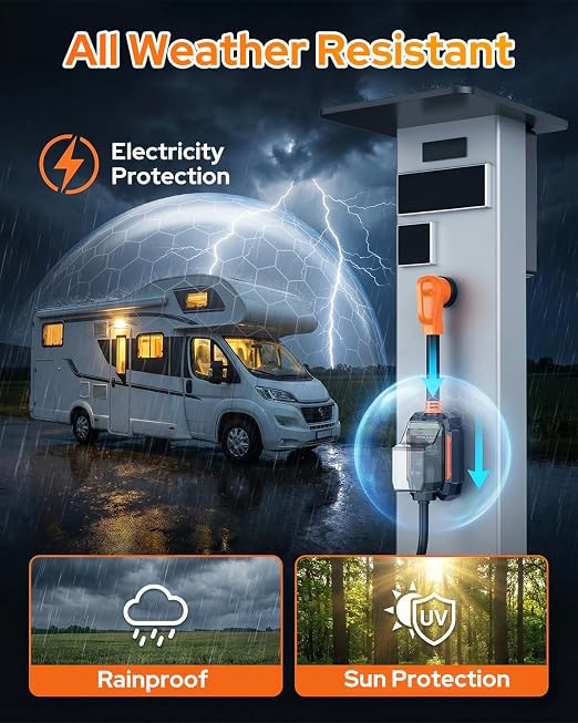 GEARGO 𝟐𝟎𝟐𝟔 𝐍𝐄𝐖 50 Amp Surge Protector for RV, 18000 Joules Circuit Analyzer Adapter, IP68 Waterproof Voltage Protection, Heavy Duty RV Adapter Plug for Camper Travel Trailer