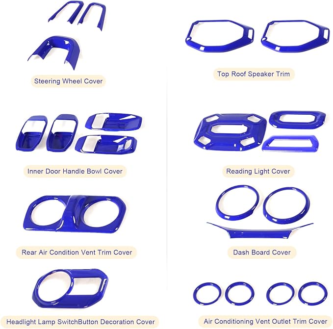 21PCS Full Set Interior Decoration Trim Kit Compatible with Jeep Wrangler JL JLU & Gladiator JT 2018-2021,Steering Wheel,Reading Light,Air Conditioning Vent,Headlight Switch,Speaker Covers(Blue)
