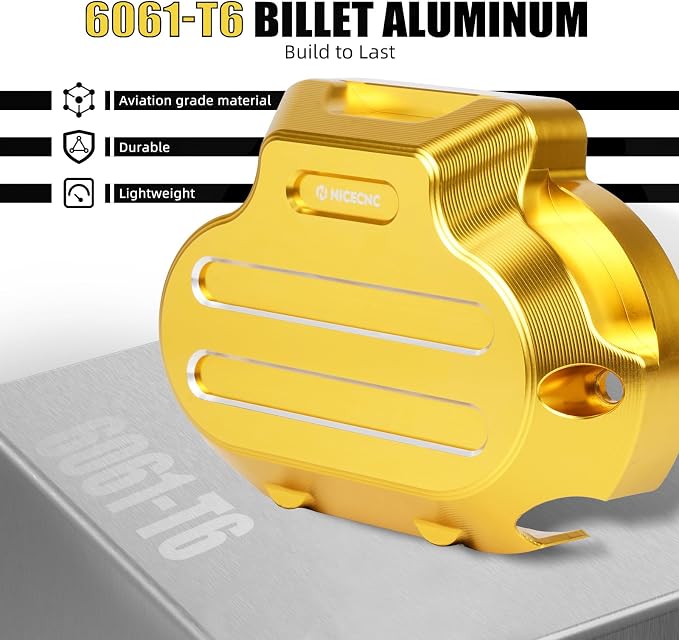 NICECNC Gold Transmission Side Cover Aluminum Compatible with Harley Electra Glide Standard FLHT 2017-2020, CVO Road Glide FLTRXSE 2017-2020, Replacement for 25800057, See Fitments
