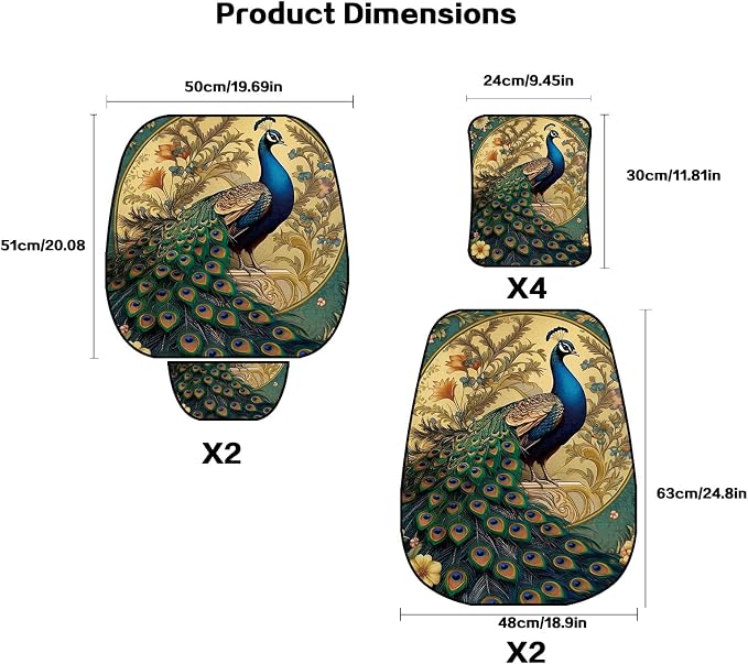 Car Seat Covers Set, 5 - Seat Full Set with Headrest,Peacock Honeycomb Knit Fabric, Breathable & All - Season Universal Automotive Seat Protectors