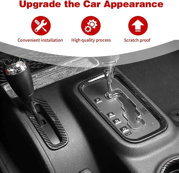 for Jeep JK Front Rear Cup Holder Trim Gear Shift Trim Cover Compatible with 2011-2017 Jeep Wrangler JK JKU Carbon Fiber Interior Accessories 4pcs
