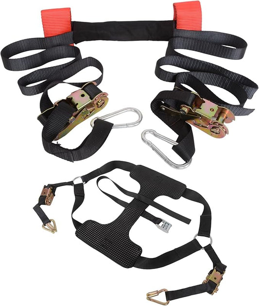 MOTO4U Motorcycle Tie Down Bundle, 1PK Rear Wheel Tie Down Strap with Ratchets & J Hooks, 1PK Handlebar Tie Down Straps with Ratchets & Snap Hooks, Black & Red