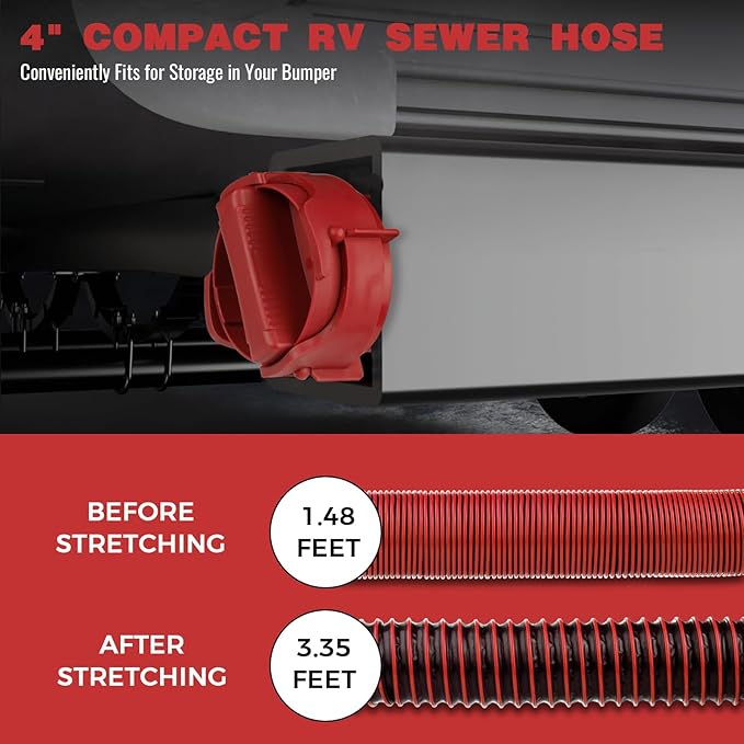 3FT RV Sewer Hose Kit: Heavy Duty Camper Waste Hose with Leak-Proof Swivel Fittings, 90° Clear Elbow, 4-in-1 Adapter, TPE Tech for Crush-Proof and UV-Resistant