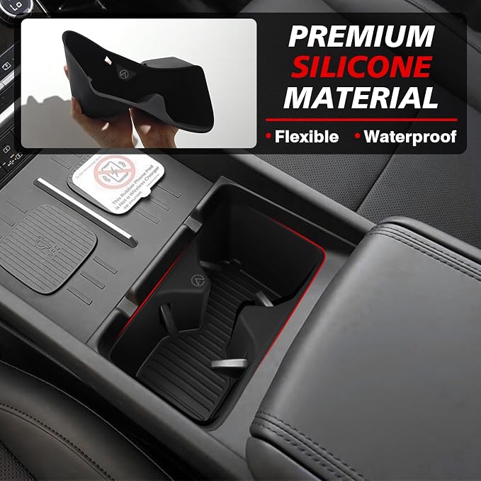 Muslogy Console Organizer Compatible with 2024 2025 2026 Hyundai Santa Fe Accessories Middle Console Storage Box Phone Pockets & Wireless Phone Charging Mat & Cup Holder Inserts Drink Holder