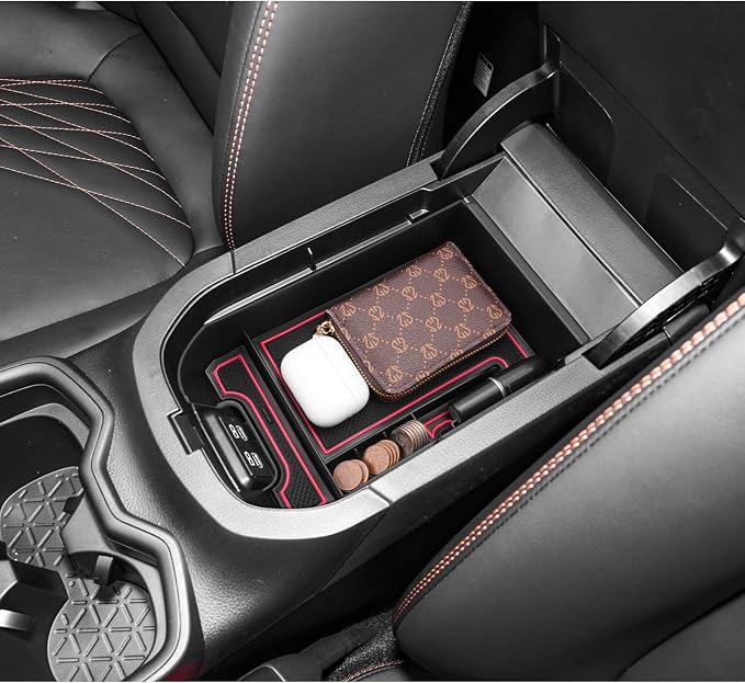 LUWU for 2025 Toyota RAV 4 Accessories Compatible with 2019 2020 2021 2022 2023 2024 2025 Toyota RAV 4 Center Console Organizer Armrest Console Secondary Storage Box Insert Tray ABS Material Red