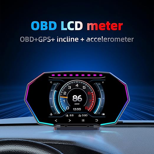 MH Heads Up Display OBD2+GPS Dual System Car HUD Display, OBD2 Gauge Display, Digital Speedometer MPH Driving Overspeed Alarm Trip/Water Temperature/Fuel Consumption for All Vehicle