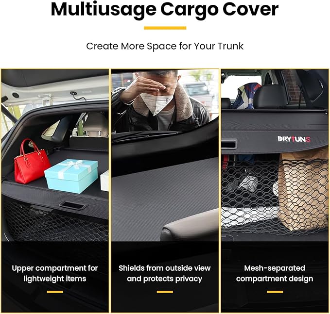 Cargo Cover for Hyundai Tucson 2022-2026, Retractable Trunk Cover Privacy Shade for 22-26 Hyundai Tucson (Carbon Fiber Leather + Net)
