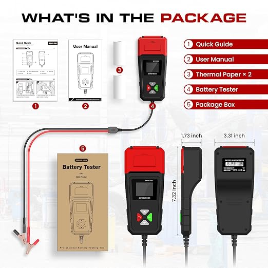 ELMCONFIG Car Battery Tester with Printer, 6V 12V 24V 100-2000CCA Battery Load Tester for Lead-Acid & Lithium ion Batteries, Automotive Digital Battery Analyzer for Car, Truck, Motorcycle, ATV, Boat